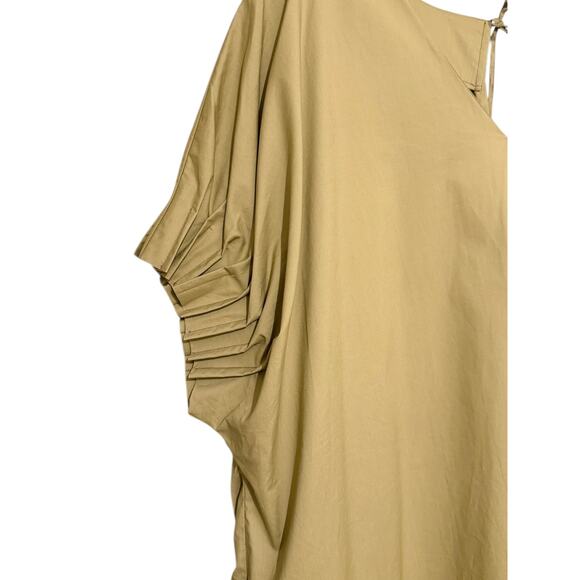 Meimeij Khaki Long Dress Pockets Vneck Short Sleeve Italian Lagenlook Fall M - Picture 8 of 10